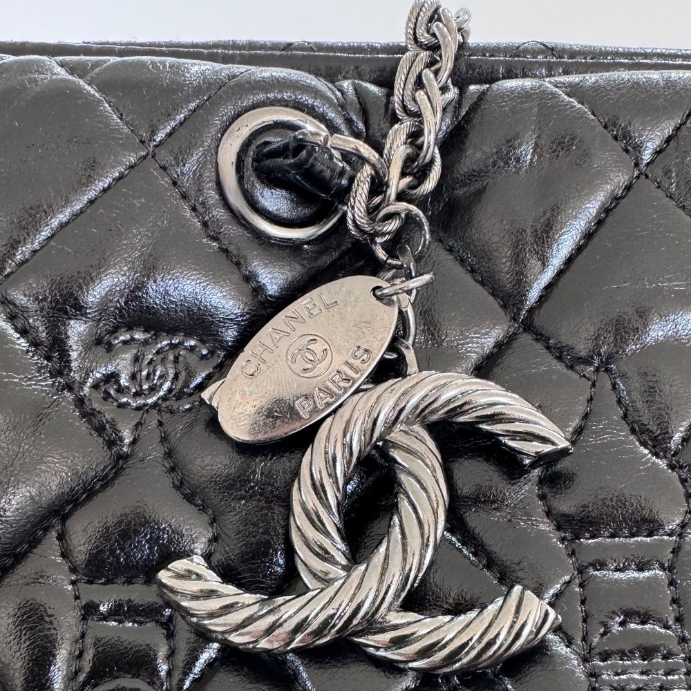 CHANEL -  2009 - RARE - PARIS MOSCOW TOTE SHOULDER BAG - BLACK QUILTED LAMBSKIN - Picture 4 of 13